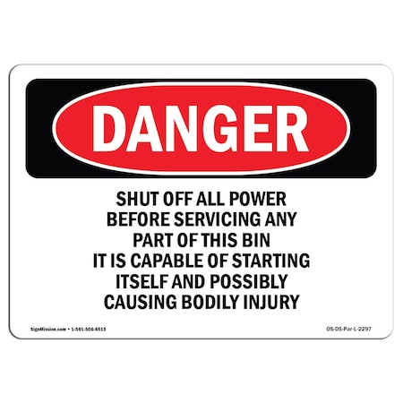 OSHA Danger, Shut Off All Power Before Servicing Any, 24in X 18in Decal